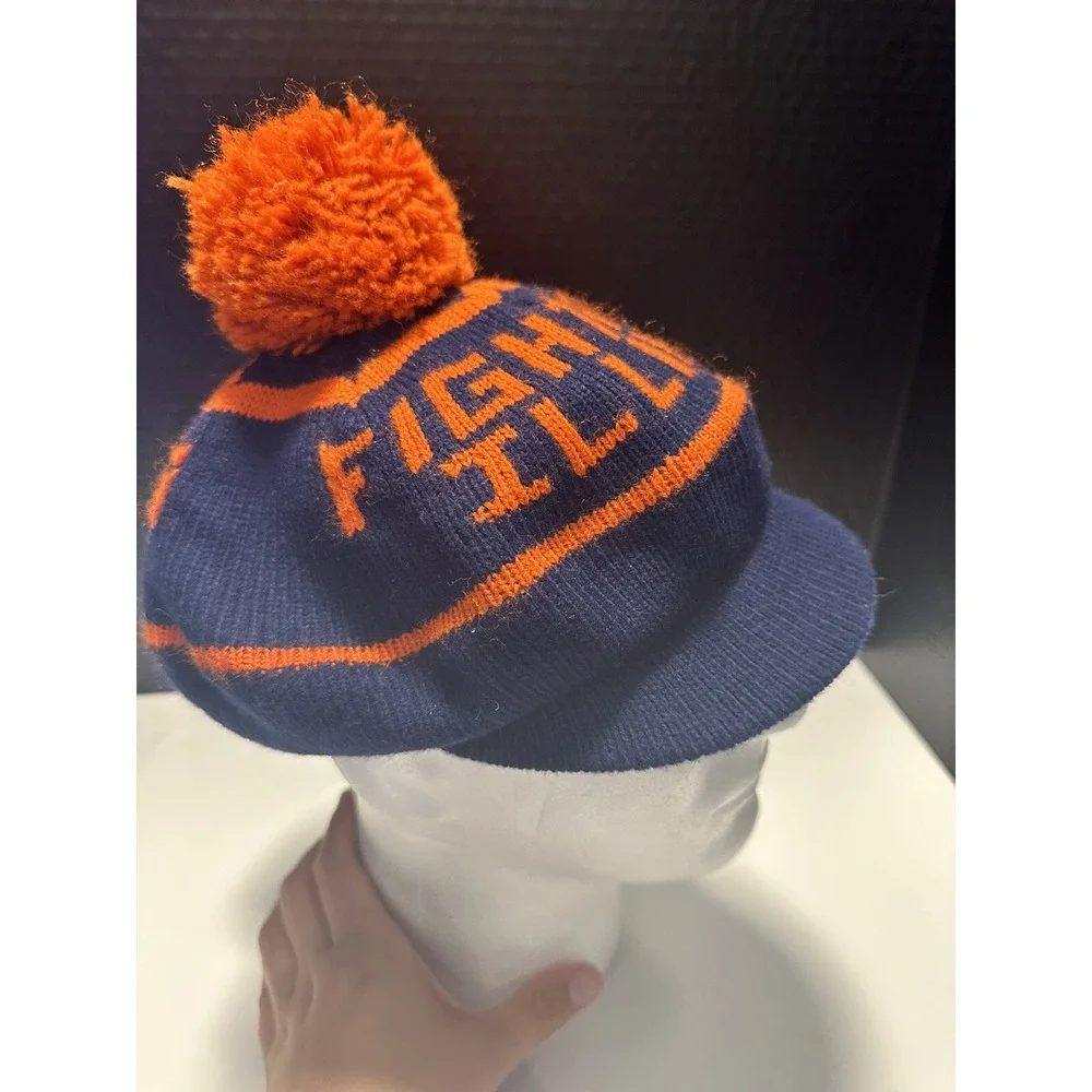 Vintage University of‎ Illinois Fighting Illini Blue & Orange Knit Beanie Beret